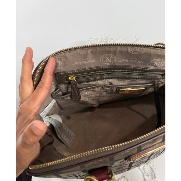 Nicole Lee Monogrammed Dome Satchel Handbag In Brown And Burgundy Red main image 10